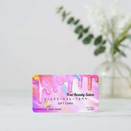 Unicorn Holographic Glitter Drift Credit Visitekaartje (Staand voorkant)