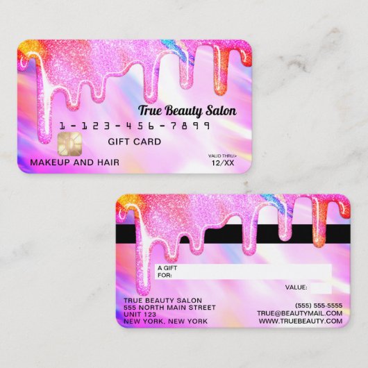 Unicorn Holographic Glitter Drift Credit Visitekaartje (Voorkant / Achterkant)