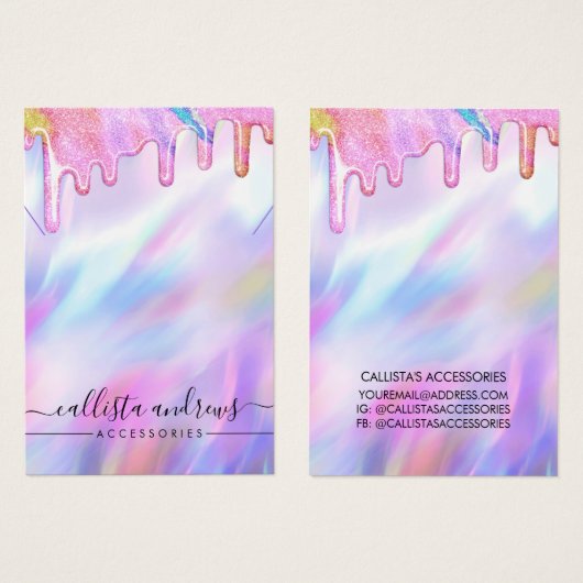 Unicorn Holographic Glitter Drift Ketting Display Visitekaartje (Voorkant /achterkant)