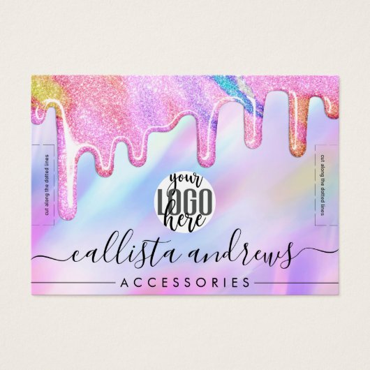 Unicorn Holographic Glitter Drift Logo Bracelet Visitekaartje (Voorkant)