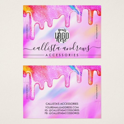 Unicorn Holographic Glitter Drift Logo Bracelet Visitekaartje (Voorkant /achterkant)