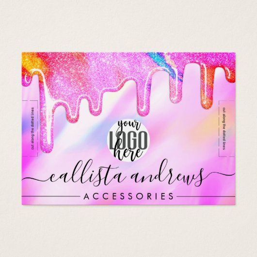 Unicorn Holographic Glitter Drift Logo Bracelet Visitekaartje (Voorkant)