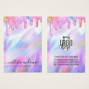 Unicorn Holographic Glitter Drift Logo Ketting Visitekaartje