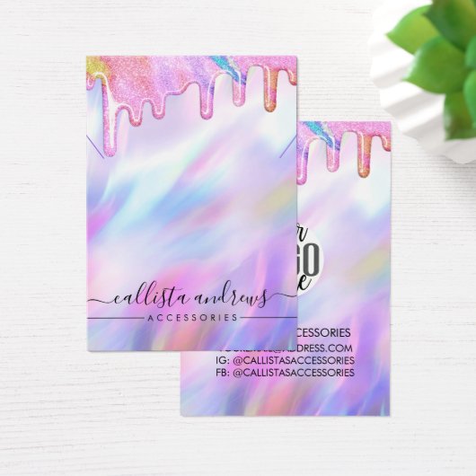 Unicorn Holographic Glitter Drift Logo Ketting Visitekaartje (Bureau)