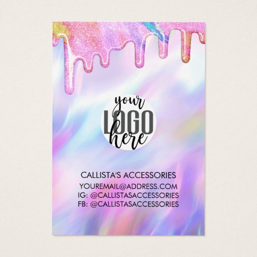 Unicorn Holographic Glitter Drift Logo Ketting Visitekaartje (Achterkant)