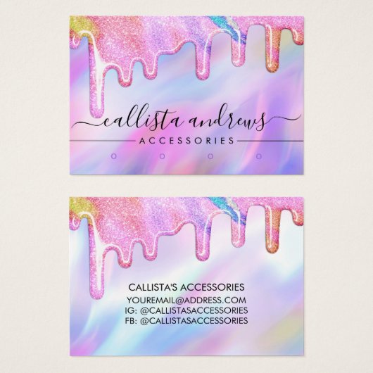 Unicorn Holographic Glitter Drift Low Earing Visitekaartje (Voorkant /achterkant)