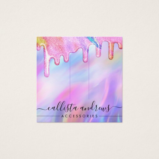 Unicorn Holographic Glitter Drip Hair Clip Display Vierkante Visitekaartjes (Voorkant)