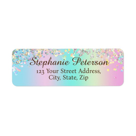 Unicorn Holographic Glitter Retouradres Etiket (Voorkant)