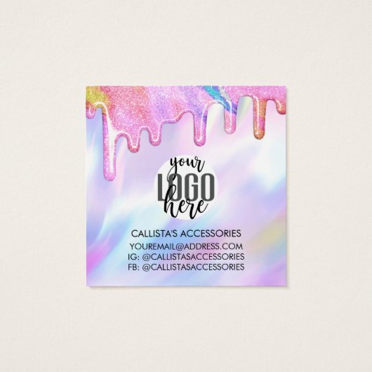 Unicorn Holographic Glitter-schijven verdienen Log Vierkante Visitekaartjes (Achterkant)