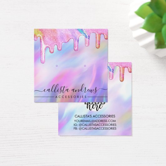 Unicorn Holographic Glitter-schijven verdienen Log Vierkante Visitekaartjes (Bureau)