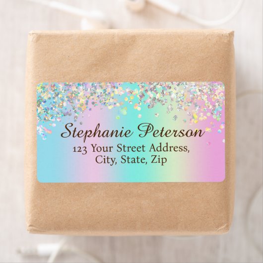 Unicorn Holographic Glitter Verzendadres Etiket (Insitu)