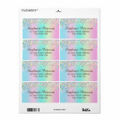 Unicorn Holographic Glitter Verzendadres Etiket (Full Sheet)