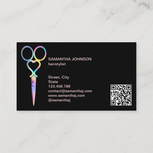 Unicorn Holographic hairstylist hairdresser QR Visitekaartje (Achterkant)