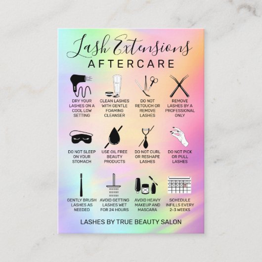 Unicorn Holographic Lash Extensions Aftercare Icon Visitekaartje (Voorkant)