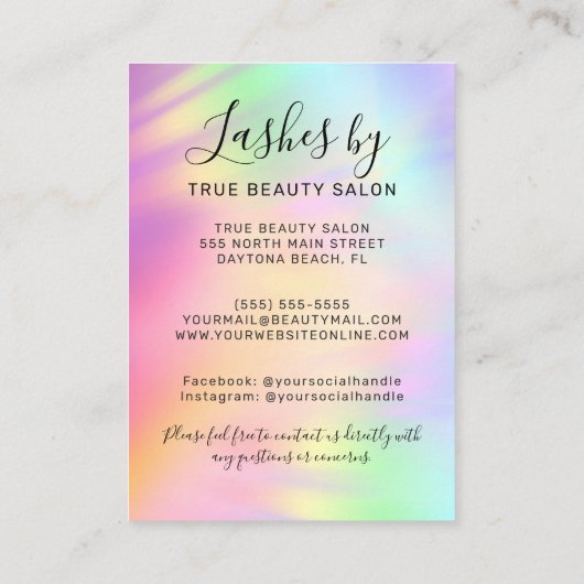 Unicorn Holographic Lash Extensions Aftercare Icon Visitekaartje (Achterkant)