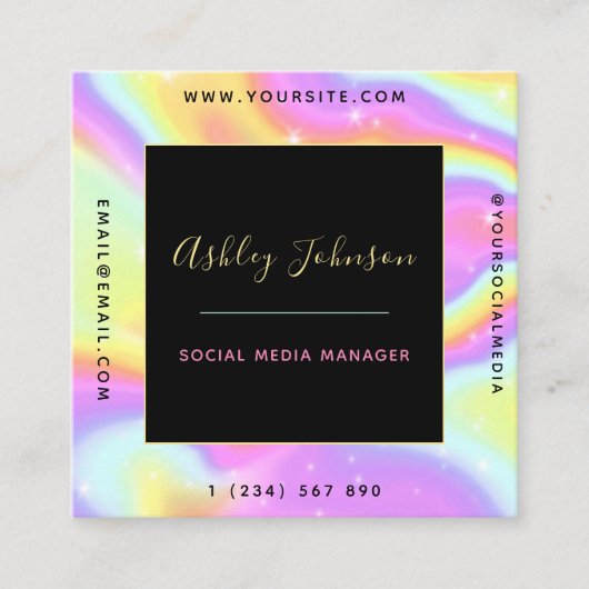 Unicorn Holographic Sparkly Social Media Manager Vierkante Visitekaartje (Voorkant)