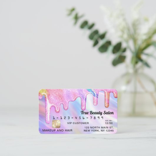 Unicorn Holographic Thick Glitter Drivers Crediter Visitekaartje (Staand voorkant)