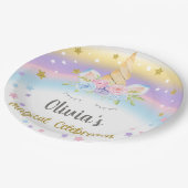 Unicorn hoofdmeisje op de verjaardag aangepast pap papieren bordje (Gekanteld)