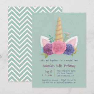 Unicorn Horn Spring Floral Girls Birthday Kaart