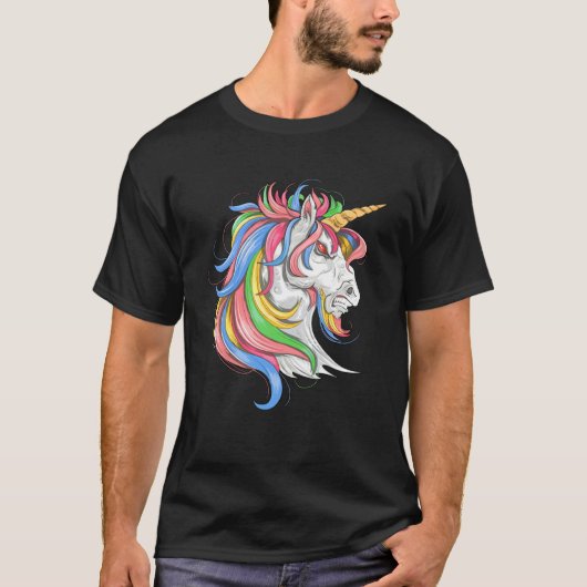 Unicorn horse face Horror scary Halloween T-shirt (Voorkant)