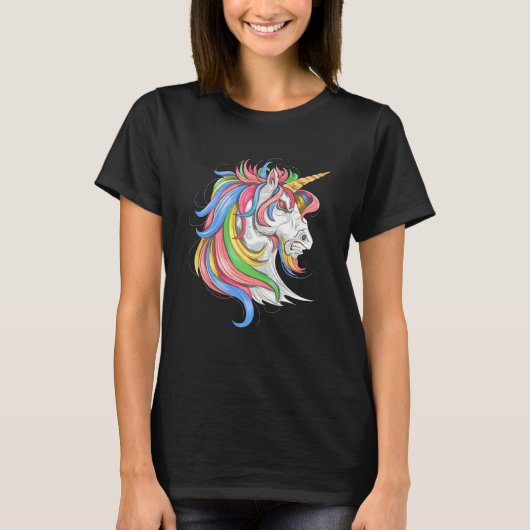 Unicorn horse face Horror scary Halloween T-shirt (Voorkant)