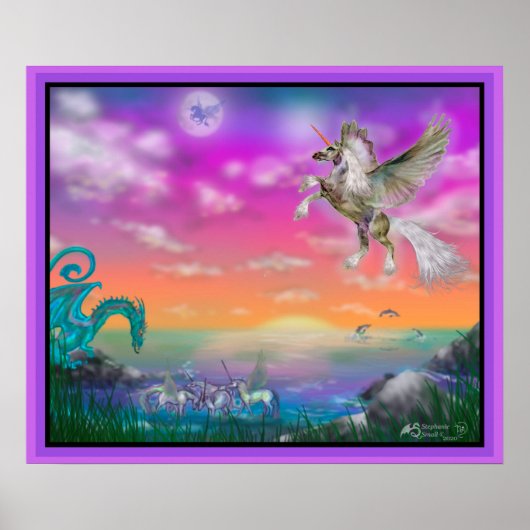 Unicorn Horse Pony Equine Dragon Dolphin Poster (Voorkant)