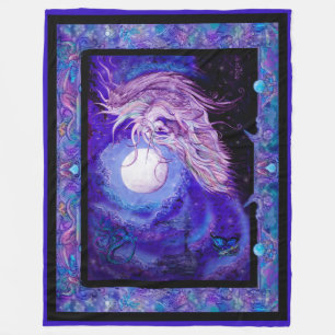 Unicorn horse pony equine paars blue pegasus equin fleece deken