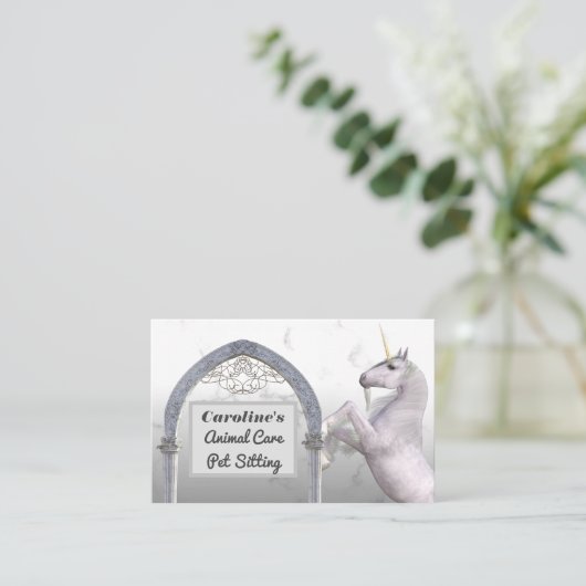 Unicorn Horse White Marble Animal Care Visitekaartje (Staand voorkant)