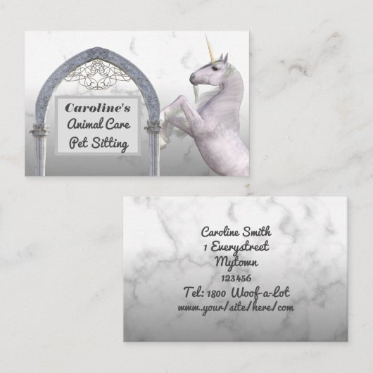 Unicorn Horse White Marble Animal Care Visitekaartje (Voorkant / Achterkant)
