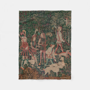 Unicorn Hunt Medieval Art - Hunt begint Fleece Deken