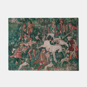 Unicorn Hunt Medieval Art, Unicorn verdedigt zichz Deurmat