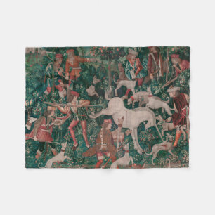 Unicorn Hunt Medieval Art, Unicorn verdedigt zichz Fleece Deken