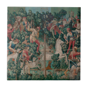Unicorn Hunt Medieval Art - Unicorn wordt aangeval Tegeltje