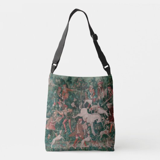 Unicorn Hunt Medieval Art verdedigt zichzelf Crossbody Tas (Achterkant)