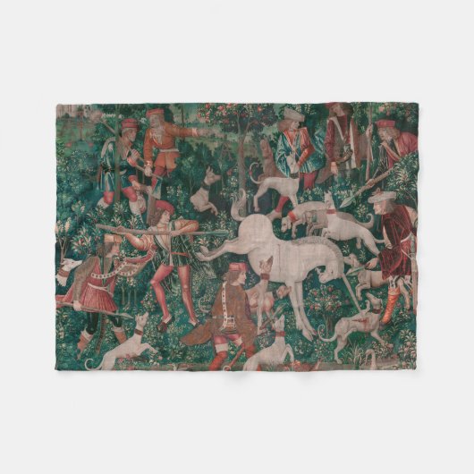 Unicorn Hunt Medieval Art verdedigt zichzelf Fleece Deken (Voorkant (Horizontaal))