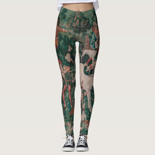 Unicorn Hunt Medieval Art verdedigt zichzelf Leggings (Voorkant)