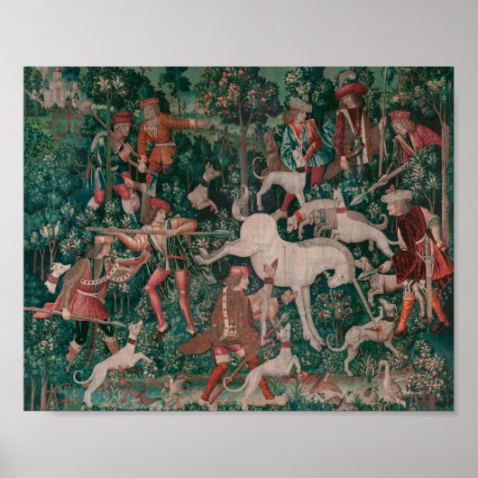 Unicorn Hunt Medieval Art verdedigt zichzelf Poster (Voorkant)