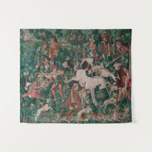 Unicorn Hunt Medieval Art verdedigt zichzelf Wandkleed