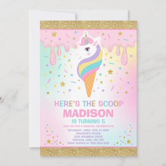 Unicorn Ice Cream Invitation Magic Ice Cream Party Kaart (Voorkant)