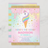 Unicorn Ice Cream Invitation Magic Ice Cream Party Kaart (Voorkant / Achterkant)