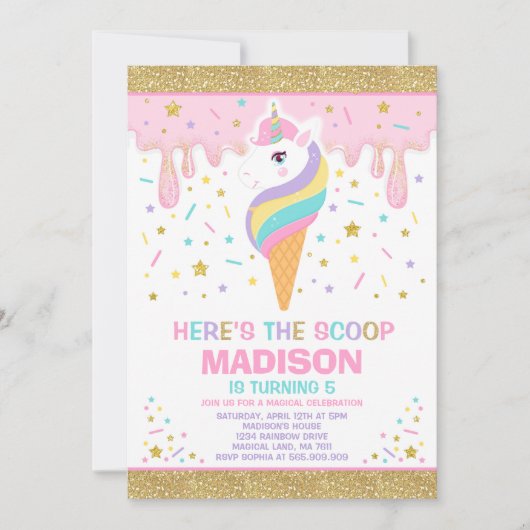 Unicorn Ice Cream Invitation Magic Ice Cream Party Kaart (Voorkant)