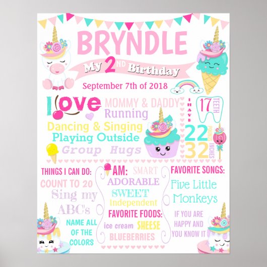 Unicorn Ice crème Cupcake Birthday poster 1st (Voorkant)