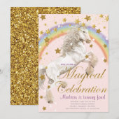 Unicorn Illustration Party Magical Birthday Kaart (Voorkant / Achterkant)