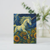 Unicorn in a Storm in Sunflowers Briefkaart (Staand voorkant)