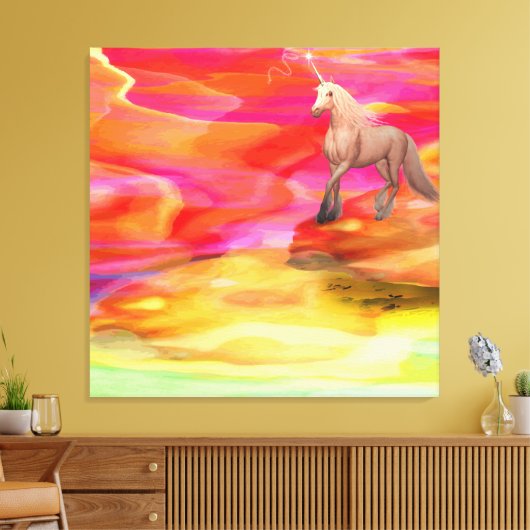 Unicorn in de gekleurde woestijn canvas afdruk (Insitu (Woonkamer))