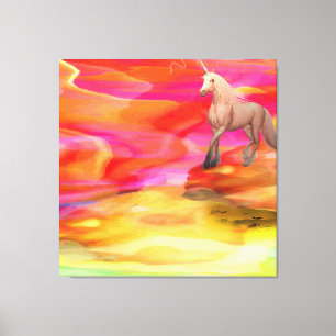 Unicorn in de gekleurde woestijn canvas afdruk
