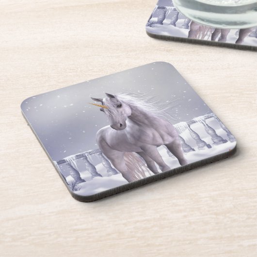 Unicorn in de sneeuw bier onderzetter (Linkerzijde)
