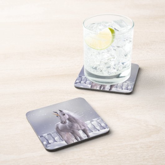 Unicorn in de sneeuw bier onderzetter (Rechterzijde)