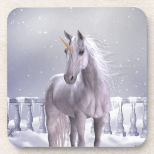 Unicorn in de sneeuw bier onderzetter