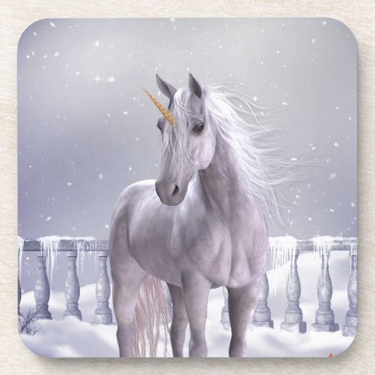 Unicorn in de sneeuw bier onderzetter (Voorkant)